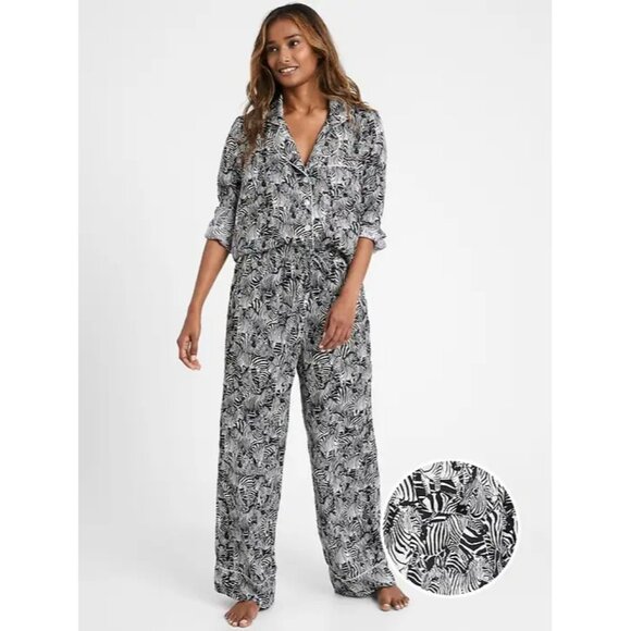 Banana Republic Womens Large Zebra Print Black White Pajama Set - Picture 3 of 13